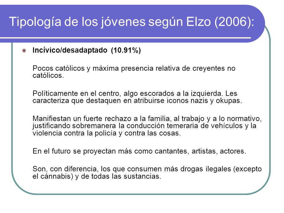 Tipología de los jóvenes según Elzo (2006):