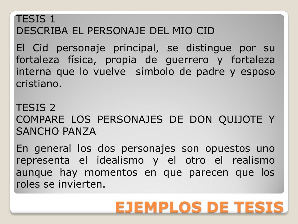 EJEMPLOS DE TESIS TESIS 1 DESCRIBA EL PERSONAJE DEL MIO CID