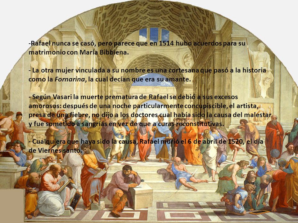 Rafael nunca se casó, pero parece que en 1514 hubo acuerdos para su matrimonio con María Bibbiena.