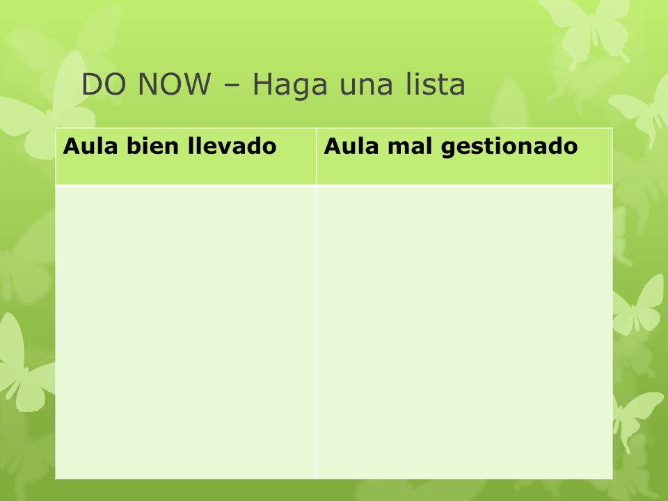 DO NOW – Haga una lista Aula bien llevado Aula mal gestionado