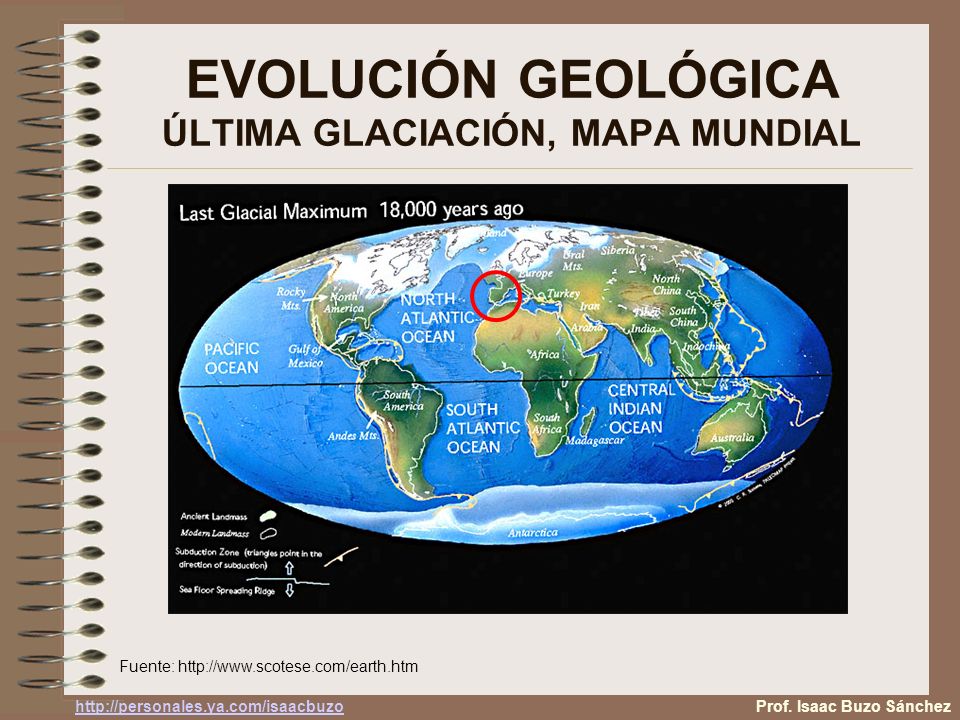 EVOLUCIÓN GEOLÓGICA ÚLTIMA GLACIACIÓN, MAPA MUNDIAL