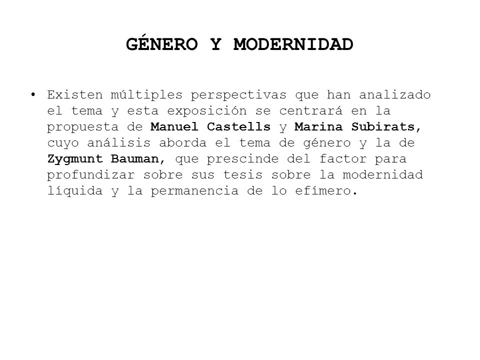 GÉNERO Y MODERNIDAD