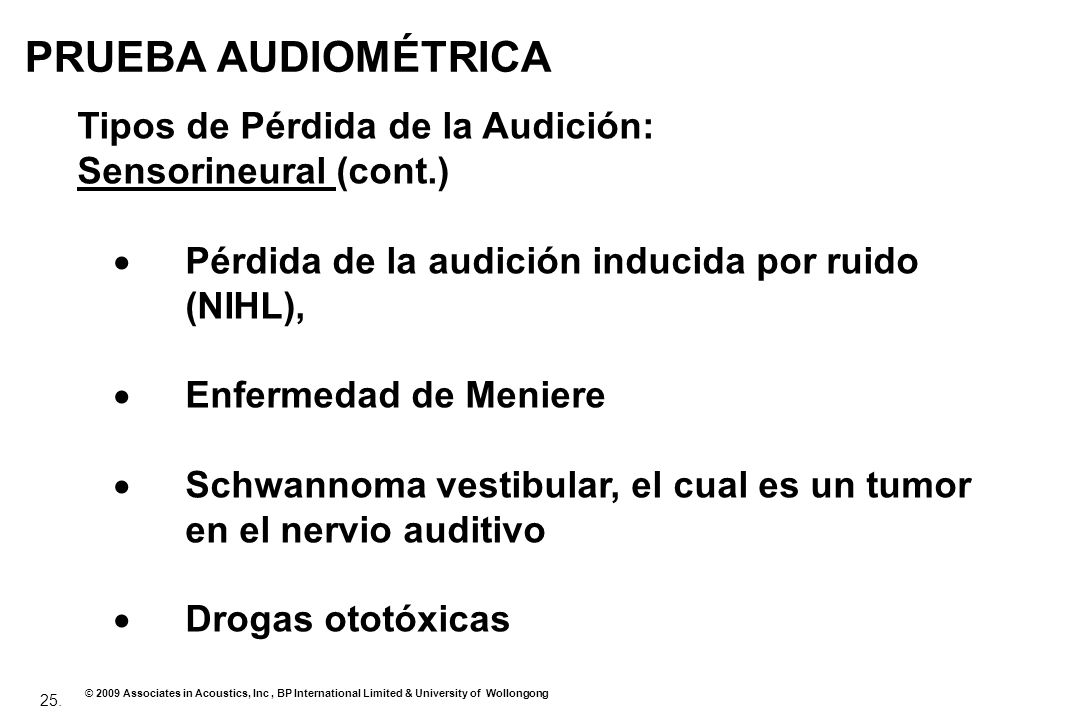 PRUEBA AUDIOMÉTRICA Tipos de Pérdida de la Audición: