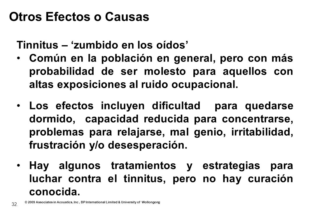 Otros Efectos o Causas Tinnitus – ‘zumbido en los oídos’