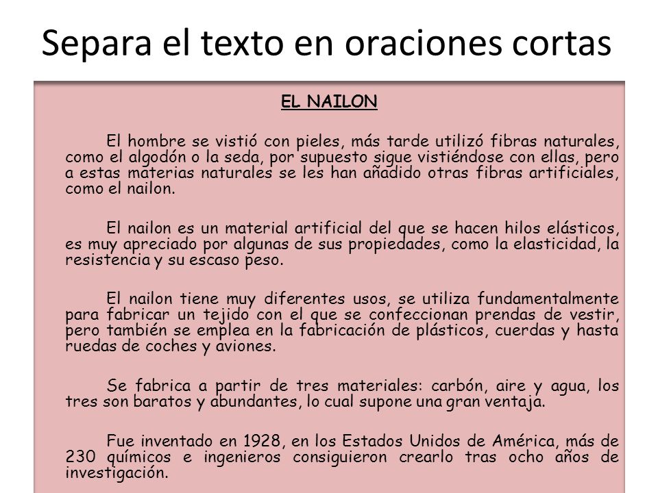 Separa el texto en oraciones cortas