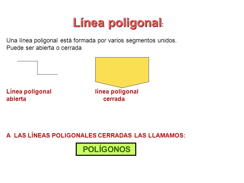Línea poligonal: Una línea poligonal está formada por varios segmentos unidos. Puede ser abierta o cerrada.