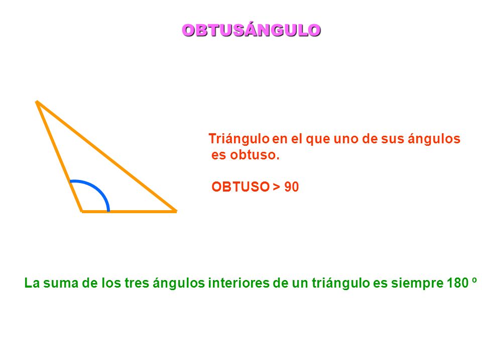 OBTUSÁNGULO Triángulo en el que uno de sus ángulos es obtuso.