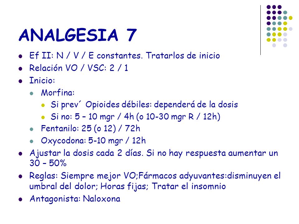 ANALGESIA 7 Ef II: N / V / E constantes. Tratarlos de inicio