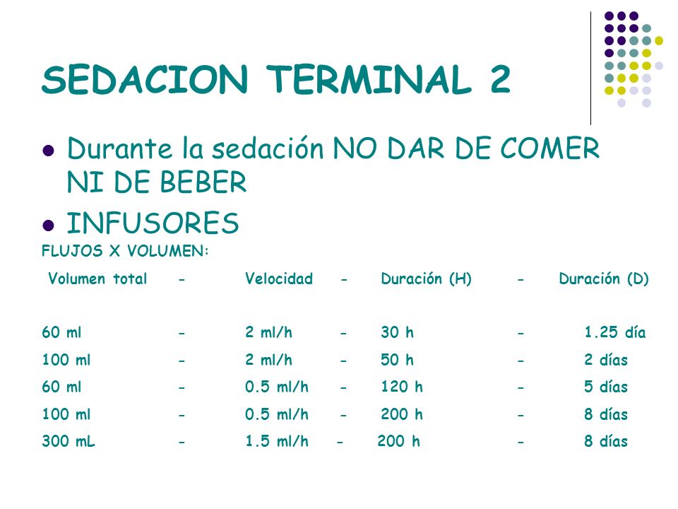SEDACION TERMINAL 2 Durante la sedación NO DAR DE COMER NI DE BEBER