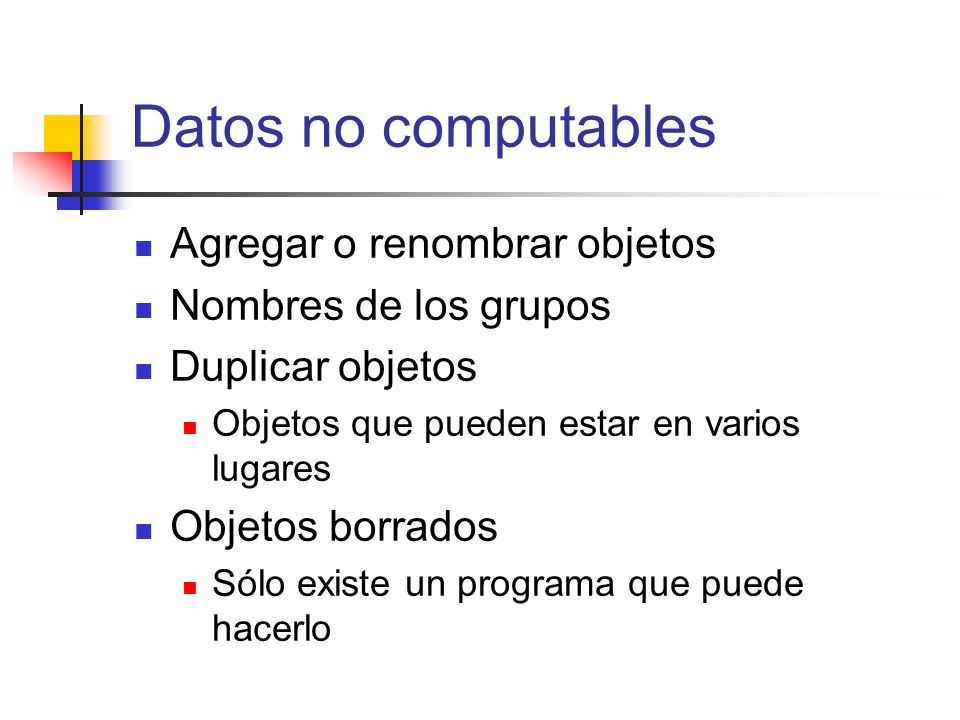 Datos no computables Agregar o renombrar objetos Nombres de los grupos