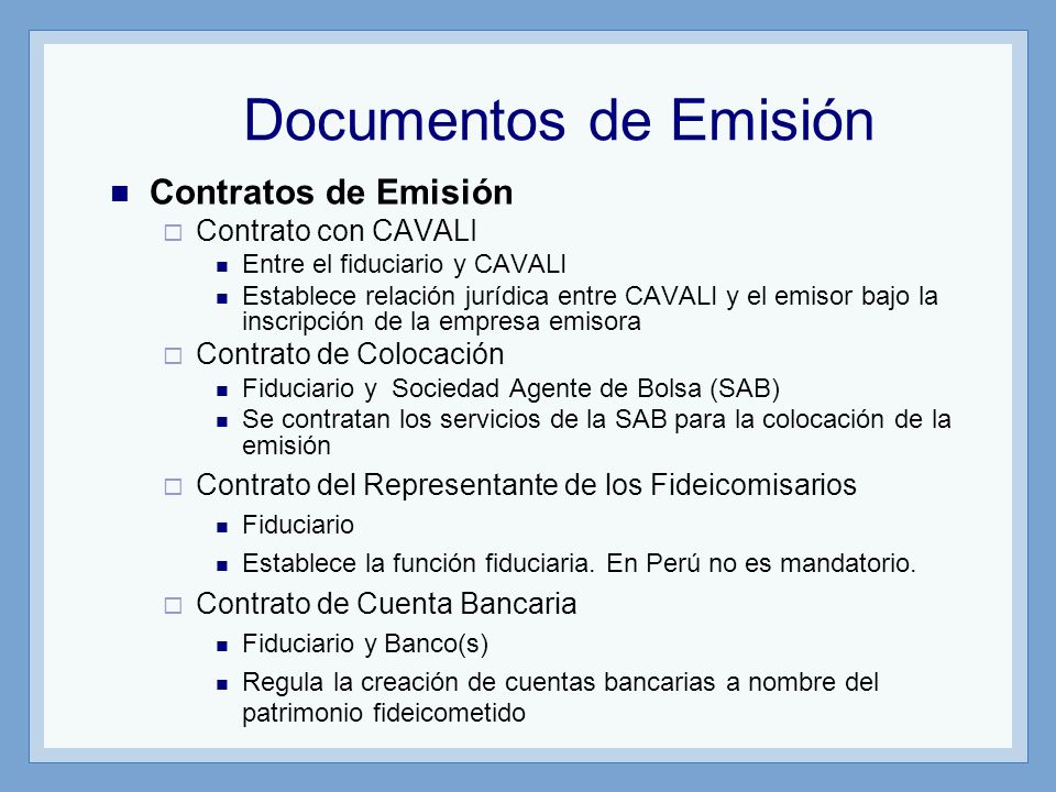 Documentos de Emisión Contratos de Emisión Contrato con CAVALI