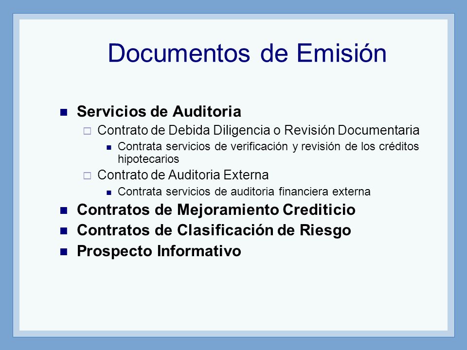 Documentos de Emisión Servicios de Auditoria