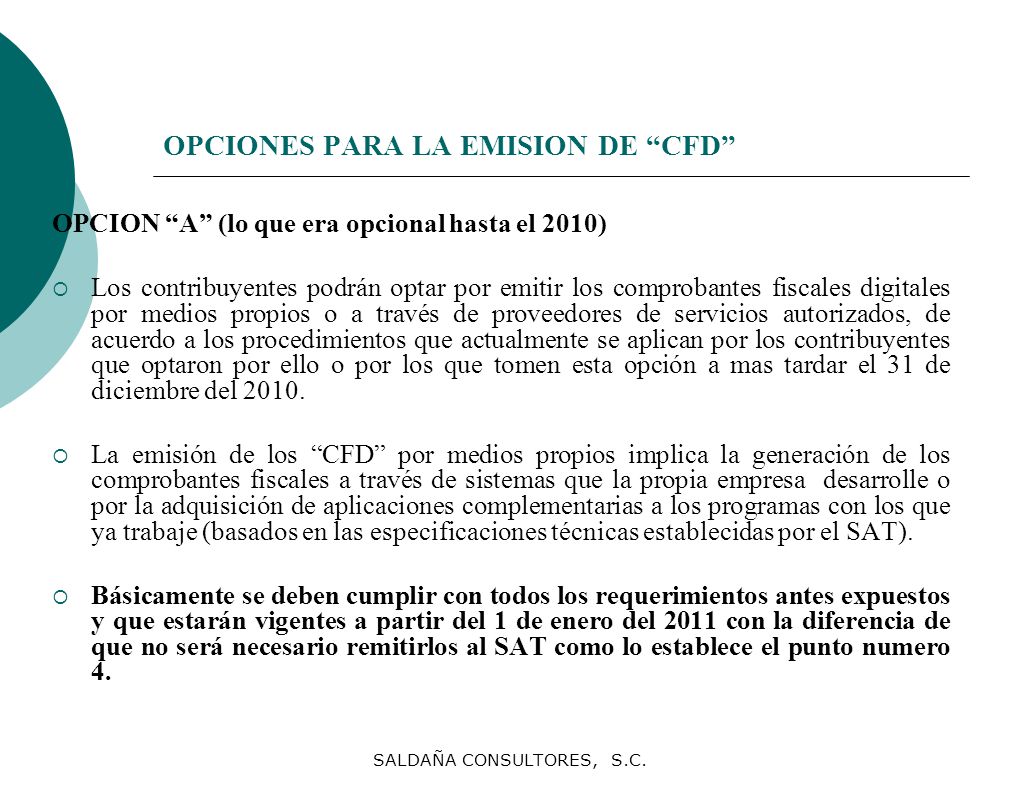 OPCIONES PARA LA EMISION DE CFD