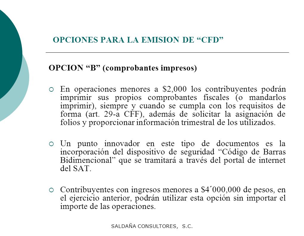 OPCIONES PARA LA EMISION DE CFD