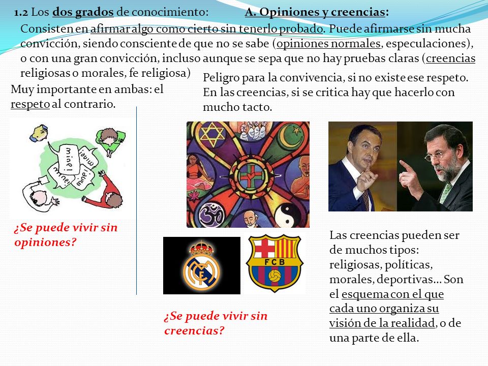 1.2 Los dos grados de conocimiento: A. Opiniones y creencias:
