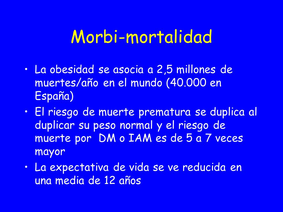Morbi-mortalidad La obesidad se asocia a 2,5 millones de muertes/año en el mundo ( en España)