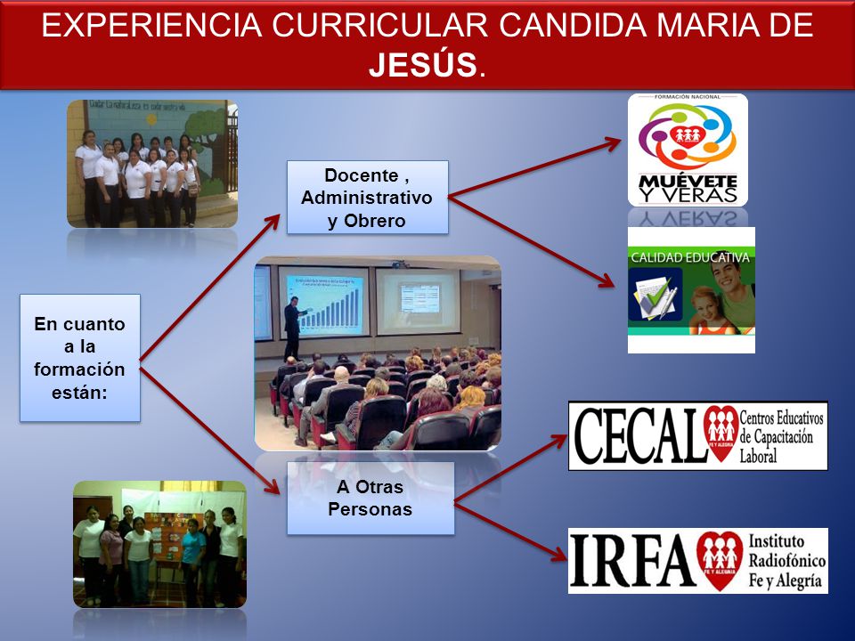 Docente , Administrativo y Obrero En cuanto a la formación están: