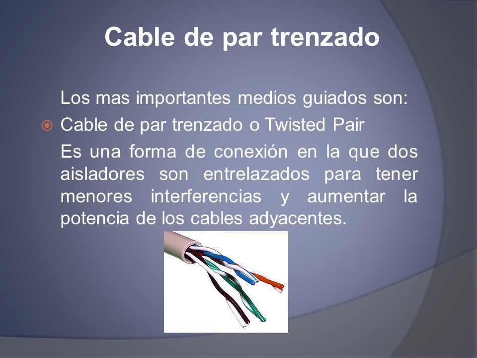 Cable de par trenzado Los mas importantes medios guiados son: