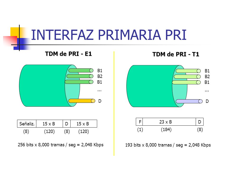 INTERFAZ PRIMARIA PRI TDM de PRI - E1 TDM de PRI - T1 B1 B2 D ... B1