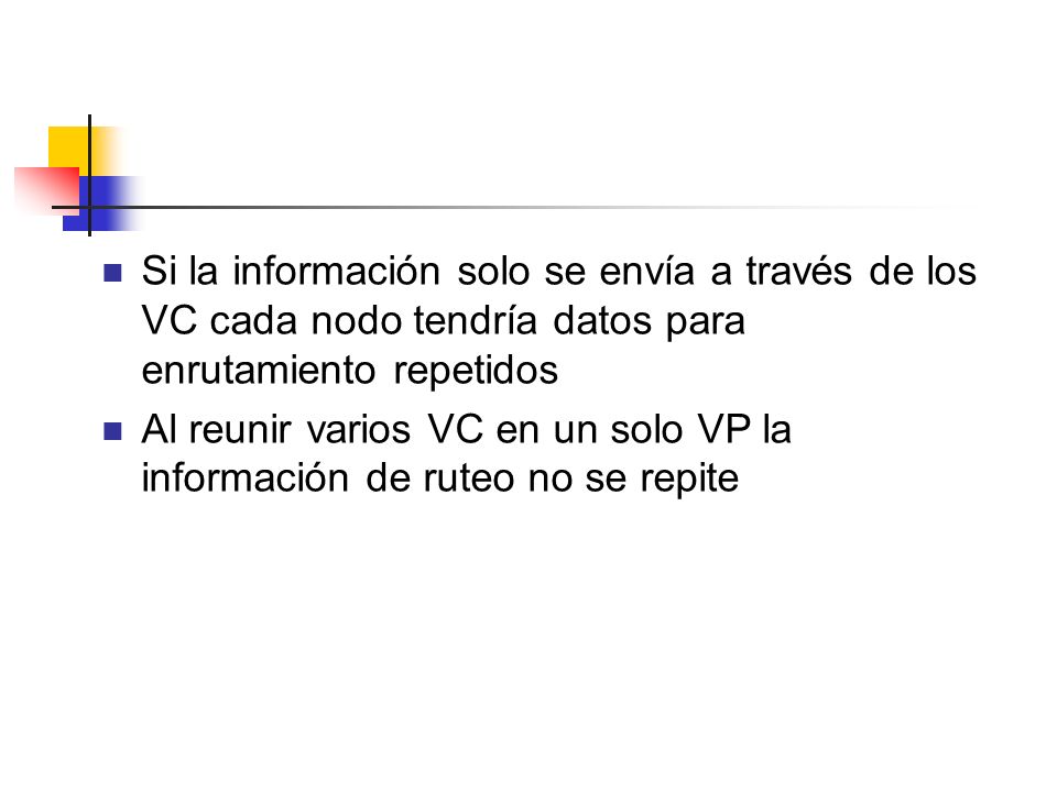 Si la información solo se envía a través de los VC cada nodo tendría datos para enrutamiento repetidos