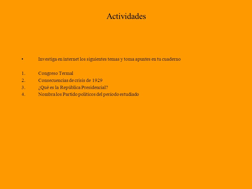 Actividades Investiga en internet los siguientes temas y toma apuntes en tu cuaderno. Congreso Termal.