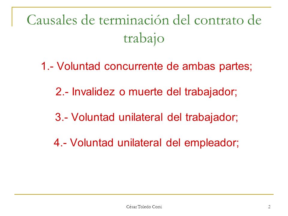 Causales de terminación del contrato de trabajo