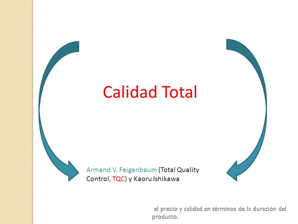 Calidad Total Armand V. Feigenbaum (Total Quality Control, TQC) y Kaoru Ishikawa.