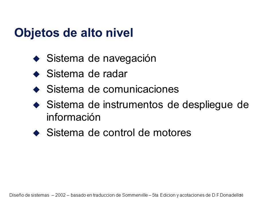 Objetos de alto nivel Sistema de navegación Sistema de radar