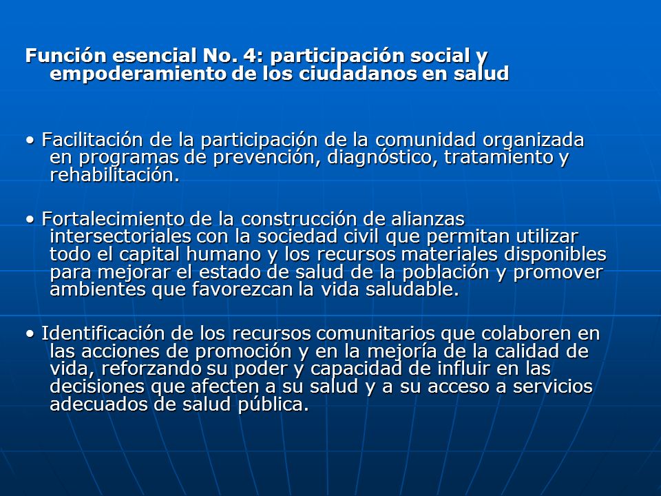 Función esencial No. 4: participación social y empoderamiento de los ciudadanos en salud