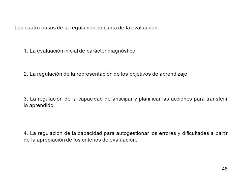 Los cuatro pasos de la regulación conjunta de la evaluación: