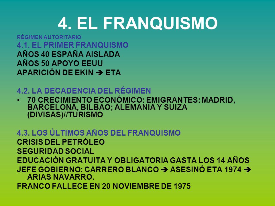 4. EL FRANQUISMO 4.1. EL PRIMER FRANQUISMO AÑOS 40 ESPAÑA AISLADA