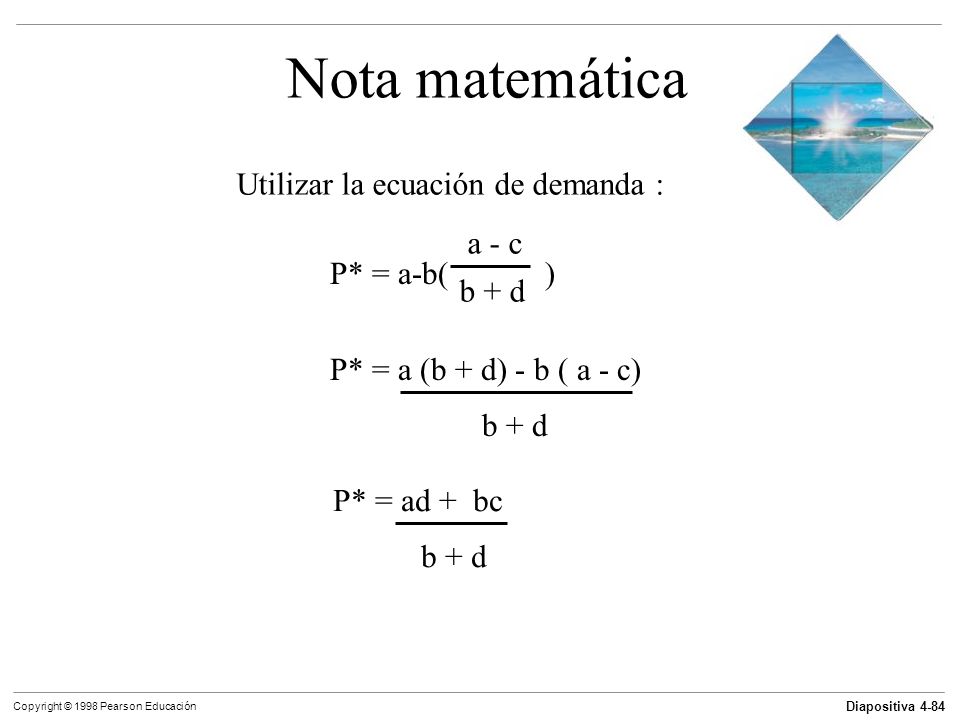 Nota matemática Utilizar la ecuación de demanda : a - c P* = a-b( )