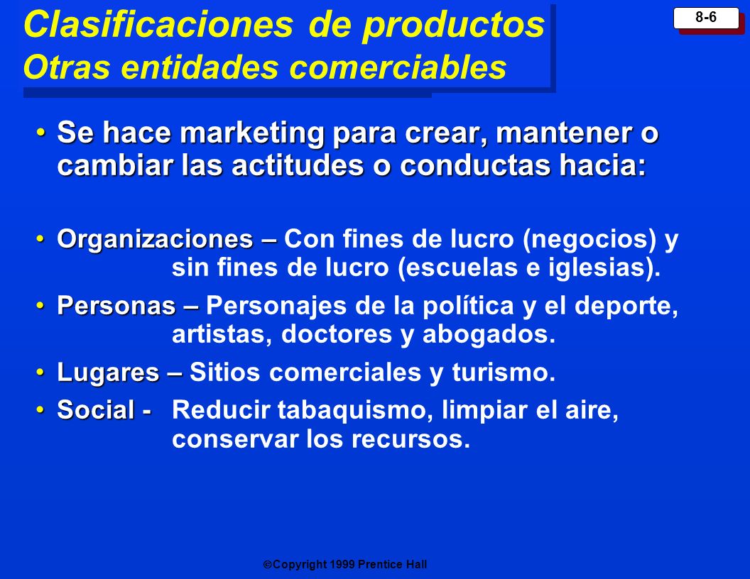 Clasificaciones de productos Otras entidades comerciables