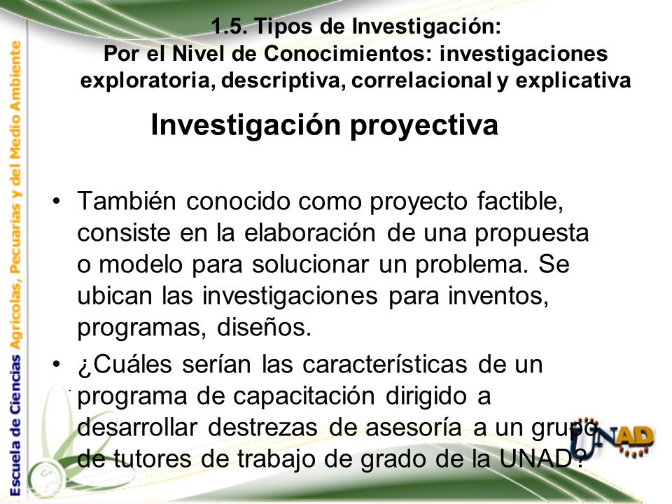 1.5. Tipos de Investigación: Investigación proyectiva