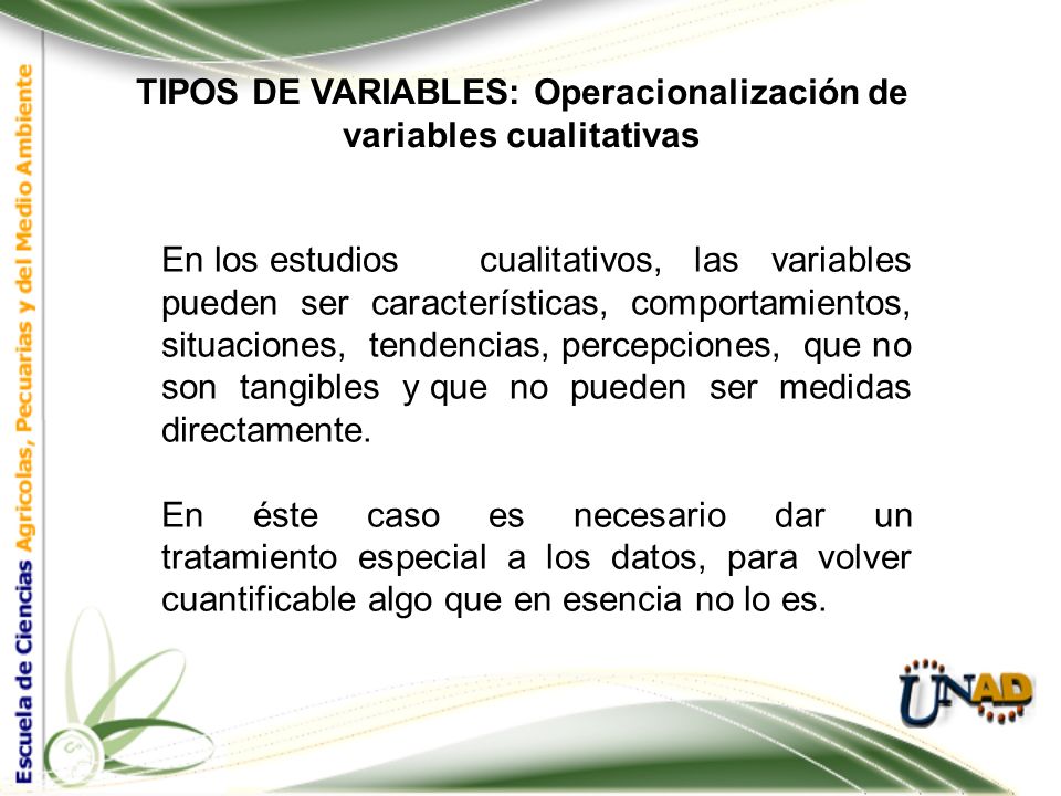 TIPOS DE VARIABLES: Operacionalización de variables cualitativas