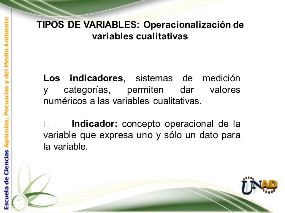 TIPOS DE VARIABLES: Operacionalización de variables cualitativas