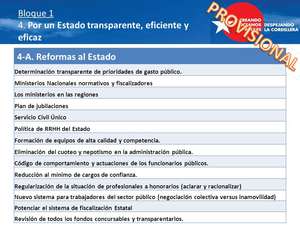 Bloque 1 4. Por un Estado transparente, eficiente y eficaz
