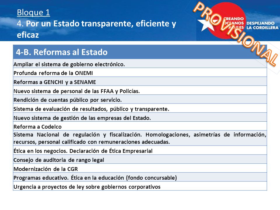 Bloque 1 4. Por un Estado transparente, eficiente y eficaz