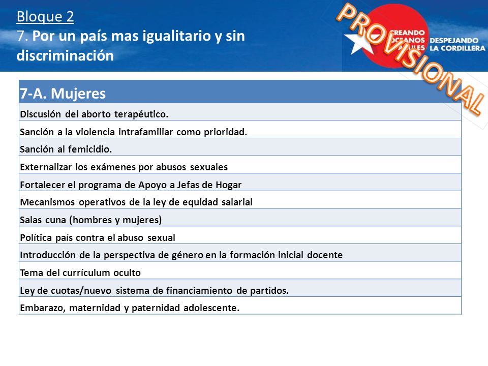 Bloque 2 7. Por un país mas igualitario y sin discriminación