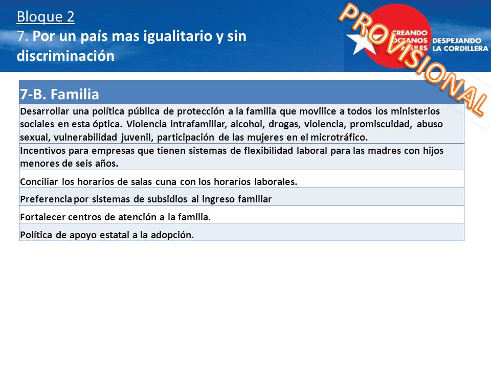 Bloque 2 7. Por un país mas igualitario y sin discriminación