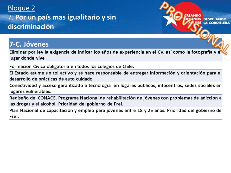 Bloque 2 7. Por un país mas igualitario y sin discriminación