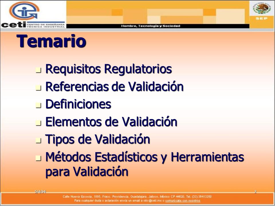 Temario Requisitos Regulatorios Referencias de Validación Definiciones