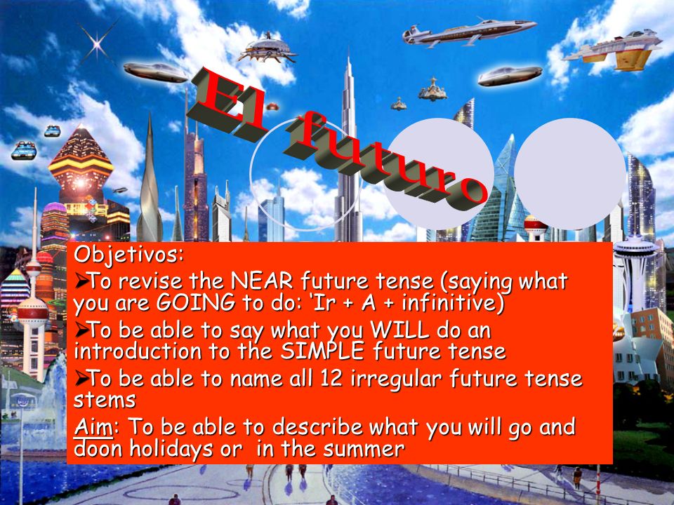El futuro Objetivos: To revise the NEAR future tense (saying what you are GOING to do: ‘Ir + A + infinitive)