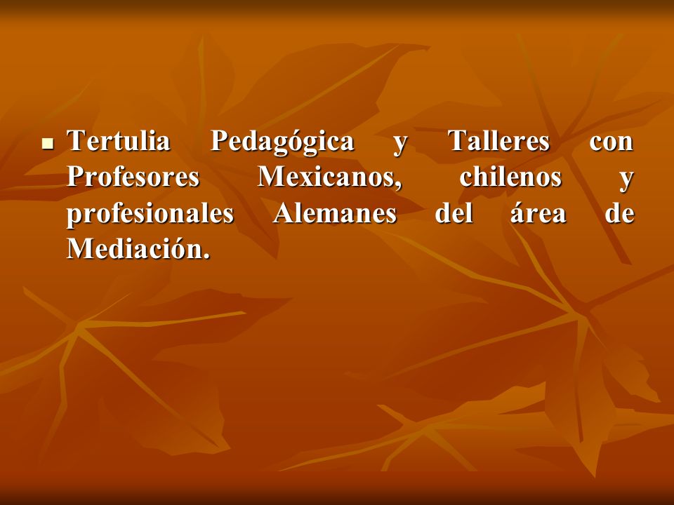 Tertulia Pedagógica y Talleres con Profesores Mexicanos, chilenos y profesionales Alemanes del área de Mediación.