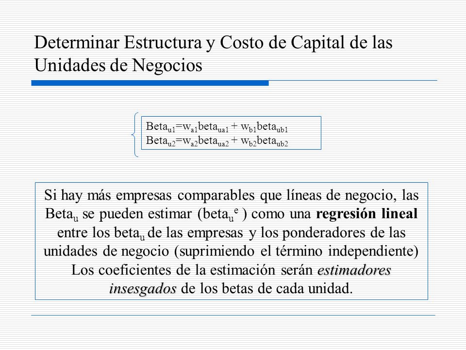 Determinar Estructura y Costo de Capital de las Unidades de Negocios