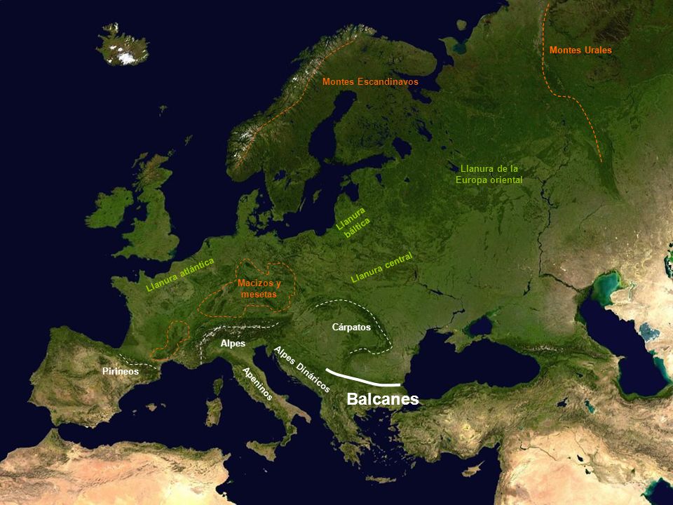 Balcanes Montes Urales Montes Urales Montes Escandinavos Llanura de la