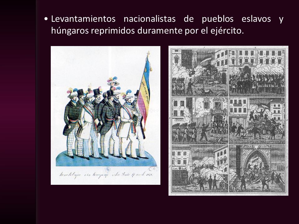 Levantamientos nacionalistas de pueblos eslavos y húngaros reprimidos duramente por el ejército.