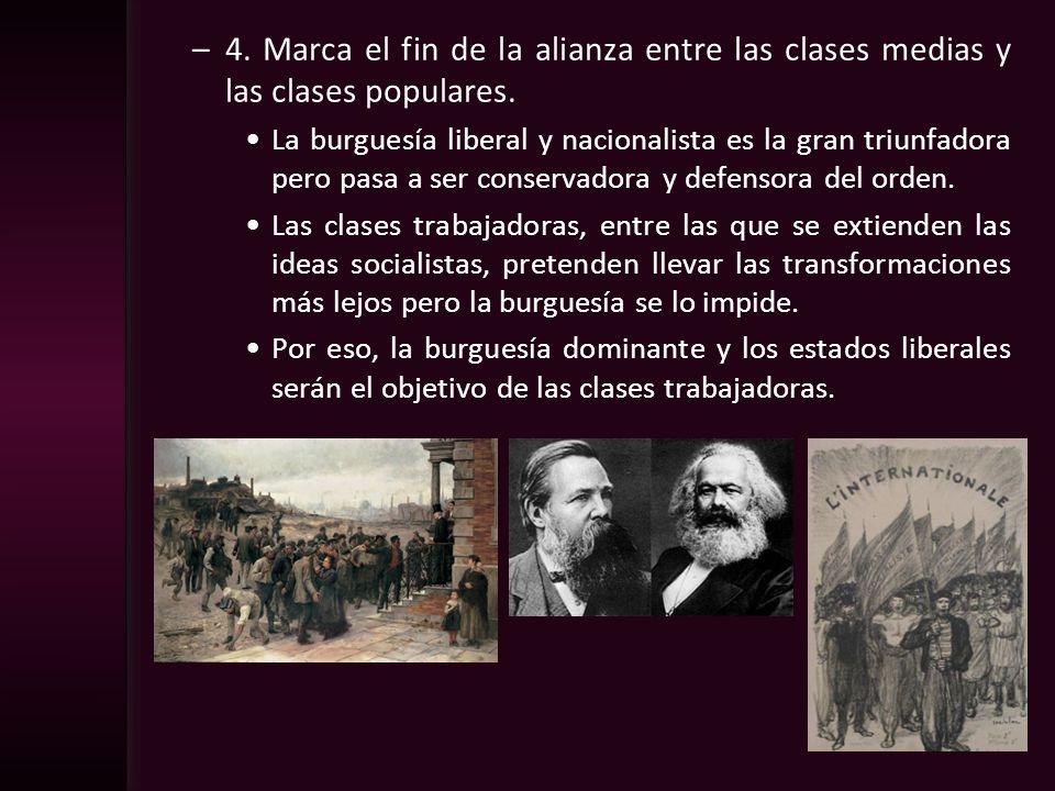 4. Marca el fin de la alianza entre las clases medias y las clases populares.