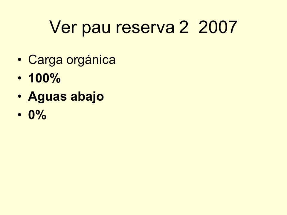 Ver pau reserva Carga orgánica 100% Aguas abajo 0%