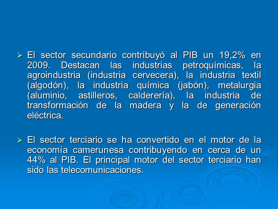 El sector secundario contribuyó al PIB un 19,2% en 2009